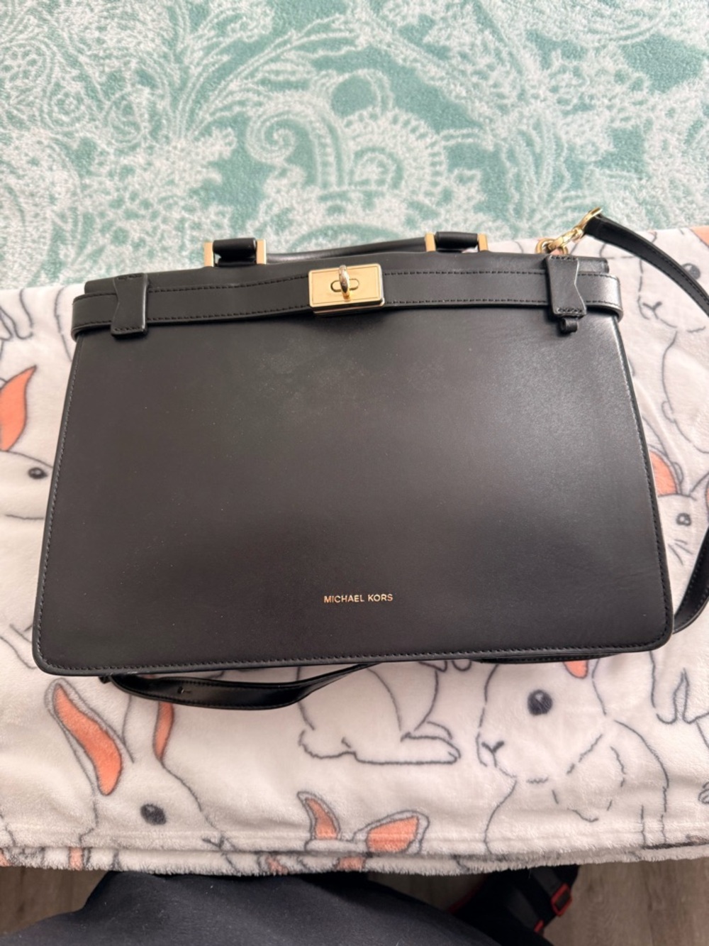 Michael Kors Black Leather Satchel with Gold Hardware